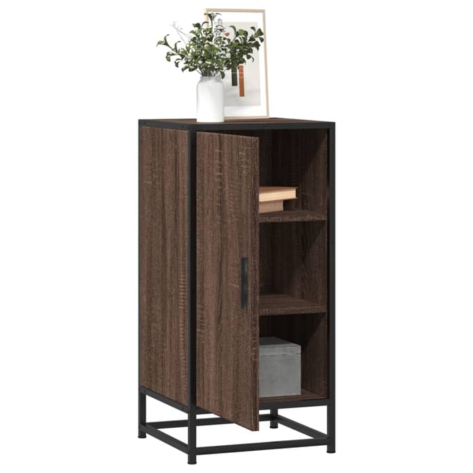 vidaXL - Dressoir - 35,5x35x76 - cm - bewerkt - hout - en - metaal - bruin - eikenkleur