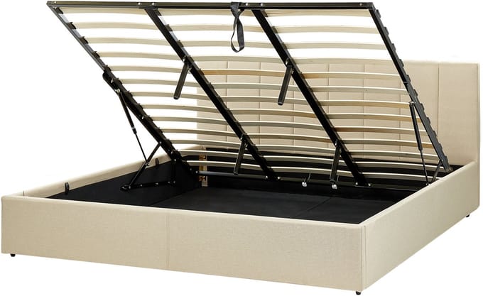 DREUX - Bed met opbergruimte - Beige - 180 x 200 cm - Polyester