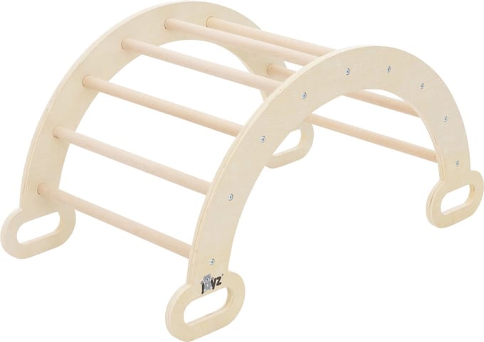 Joyz klimboog serie houten klimrek 89x52x45,5 cm natuurlijk boogschommel voor kinderen baby peuter vanaf 1 jaar indoor gebruik montessori speelgoed pikler driehoek regenboogschommel balansschommel klimladder educatief duurzaam houten speelrek