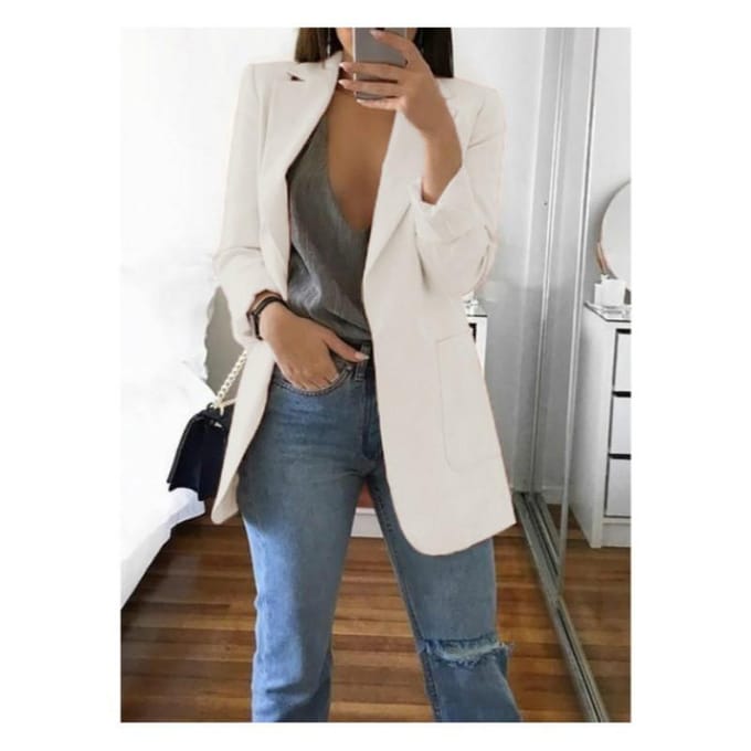 Damesmode jack Halflange mouw Casual warme jas met enkele rij knopen S wit