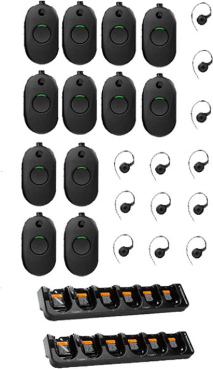 Set van 12 Motorola CLP446E Mini Portofoons met oortje en 2 multiladers