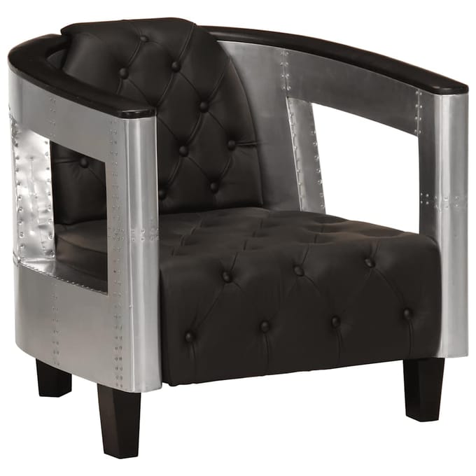vidaXL Fauteuil luchtvaartstijl echt leer zwart