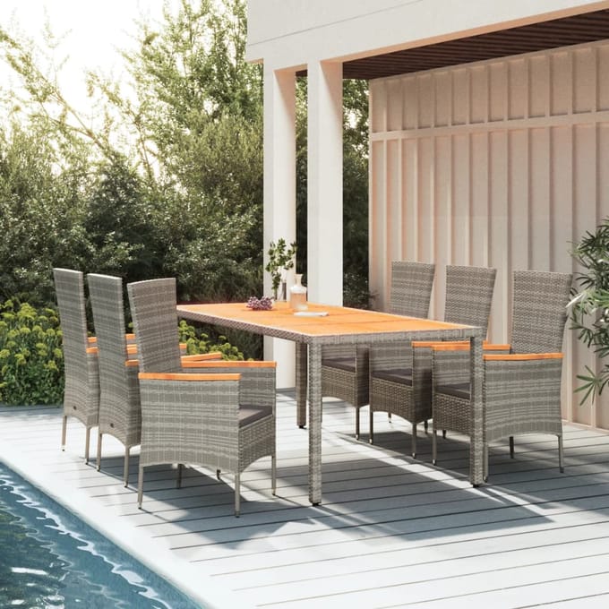 vidaXL - 7-delige - Tuinset - met - kussens - poly - rattan - grijs