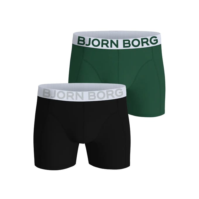 Björn Borg Cotton Stretch boxers - heren boxers normale lengte (2-pack) - groen - zwart