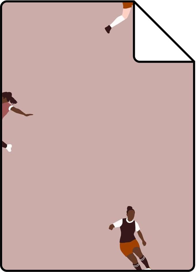 Proefstaal ESTAhome behang voetbalspeelsters oudroze - 26.5 x 21 cm - 131284-S