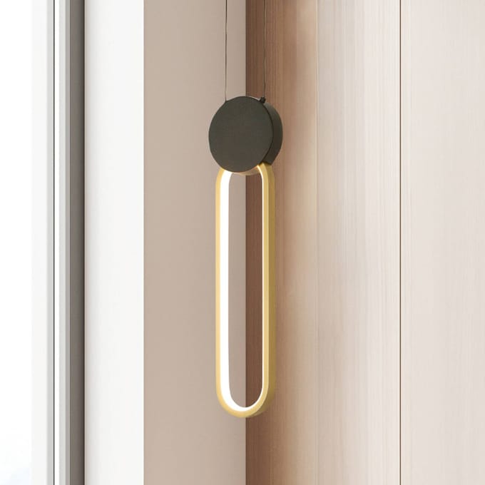Zambelis LED hanglamp 23100, zwart, gouden ring, aluminium