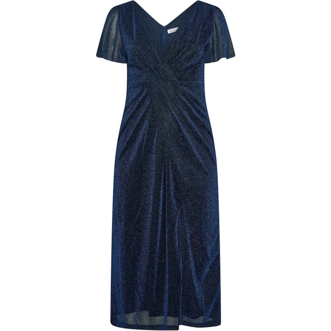 Yours London Blauwe Metallic Wikkeljurk Size 48
