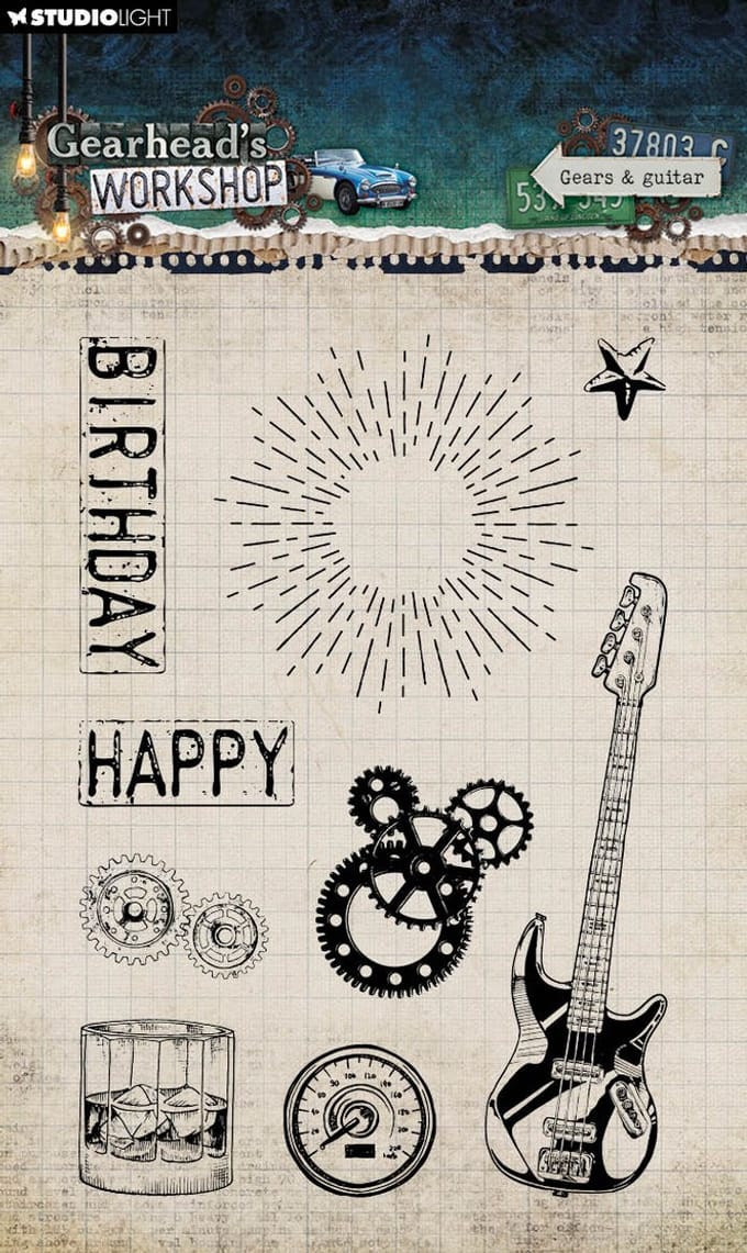 Clear stamps Gears & guitar - Gearhead's workshop nr. 944