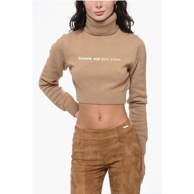 Geborduurde cropped SUNSET coltrui in beige