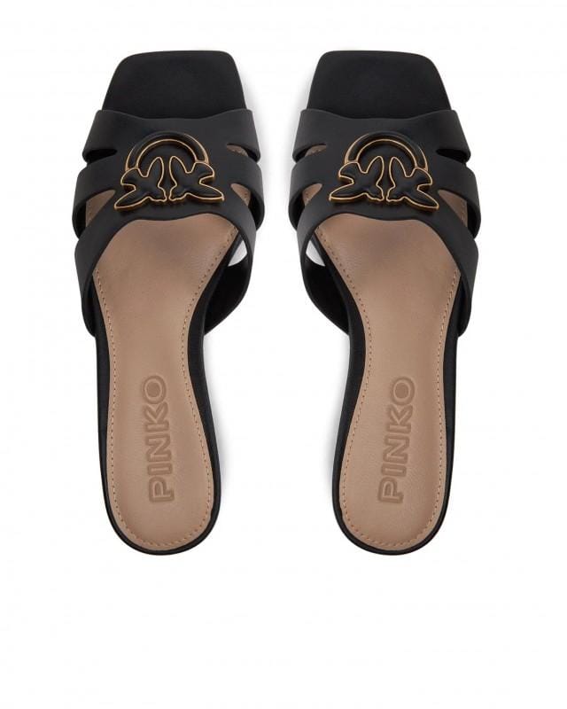 Tongs en cuir de luxe pour femme Pinko neuves - Taille: 38 black