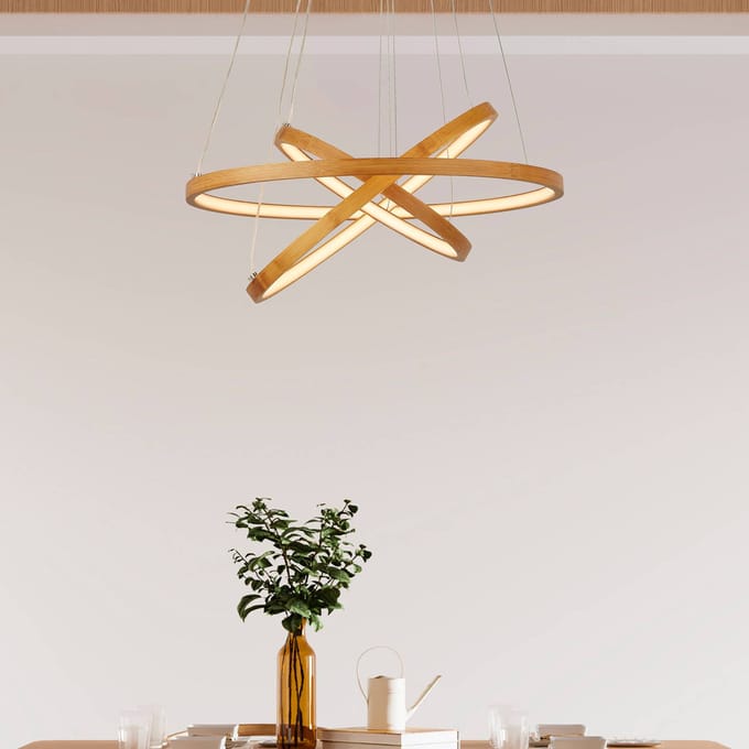 Searchlight Hanglamp Eternity, goudkleurig, bamboe, Ø 50 cm