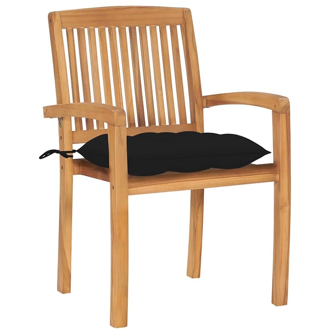 vidaXL - Tuinstoelen - stapelbaar - 6 - st - met - kussens - massief - teakhout