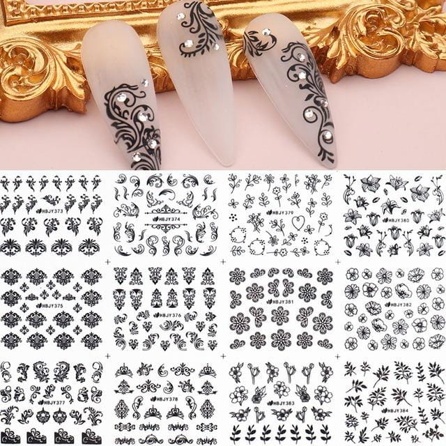 Autocollants pour ongles noirs, feuille de fleur, curseur 3D, décalcomanies pour ongles, Design DIY, conseils de manucure brown
