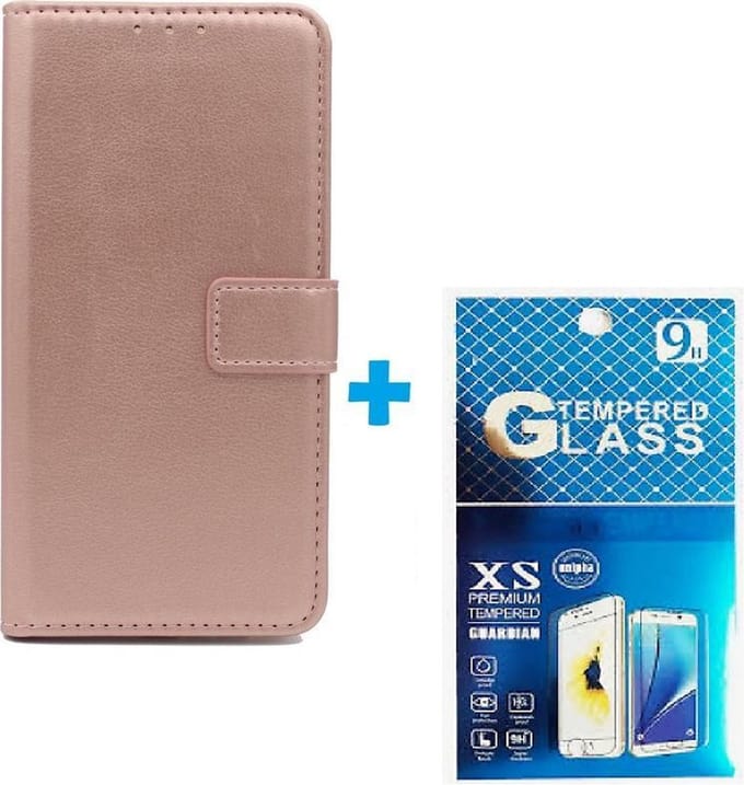 Portemonnee Book Case Hoesje + 2x Screenprotector Glas Geschikt voor: Nokia 3.4 - rose goud