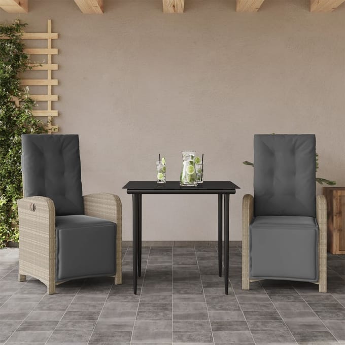 vidaXL - 3-delige - Bistroset - met - kussens - poly - rattan - lichtgrijs