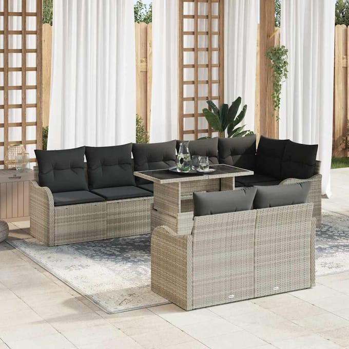 vidaXL Loungebankset 9 st Lichtgrijs Poly riet