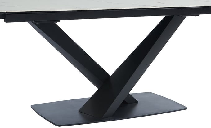 Vente-unique Set tafel MALATA + 4 stoelen HEKA - Wit marmereffect en beige