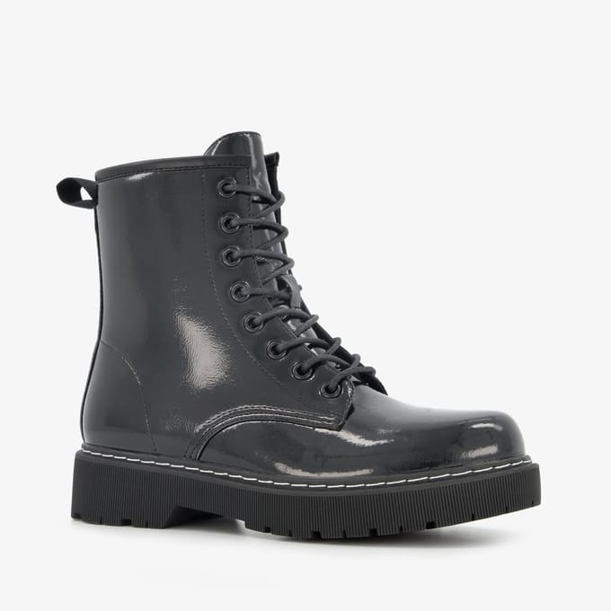 Blue Box lak dames veterboots zwart - Maat 37
