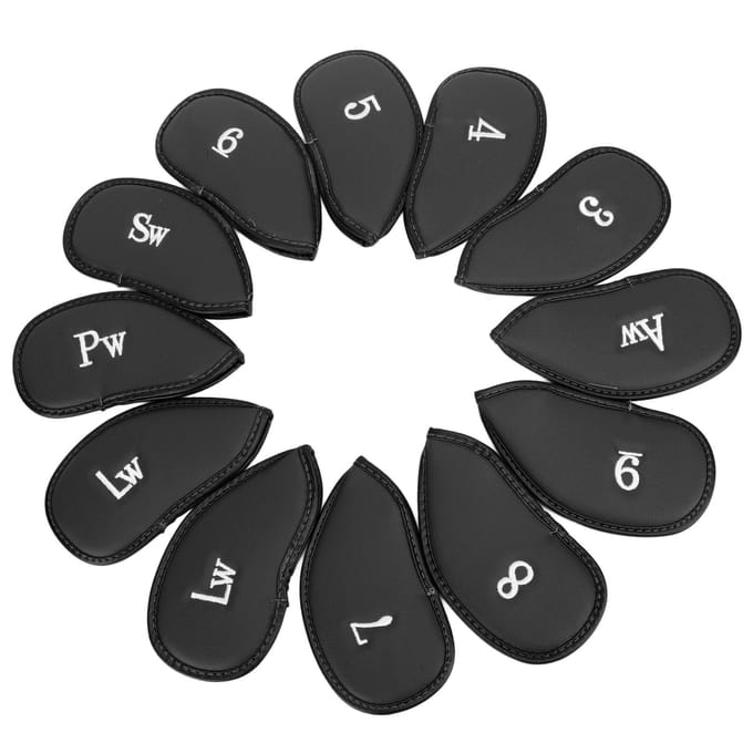 12 Stuks Golf IJzeren Covers Set met Nummers Zachte Beschermende Golf Head Cover Beschermende Headcover voor black