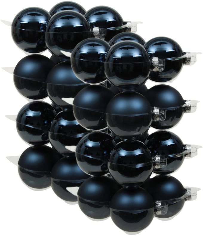 32x stuks kerstversiering kerstballen donkerblauw van glas - 8 cm - mat/glans - Kerstboomversiering