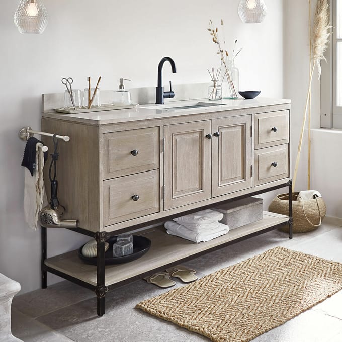 LOBERON Wastafelmeubel Bayeaux grijs/zwart/wit