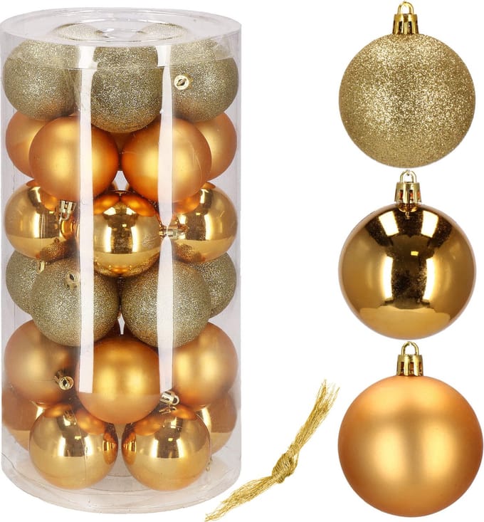 Springos Kerstballen | Kerstversiering | Onbreekbaar | 30 Stuks | 6 cm | Goud