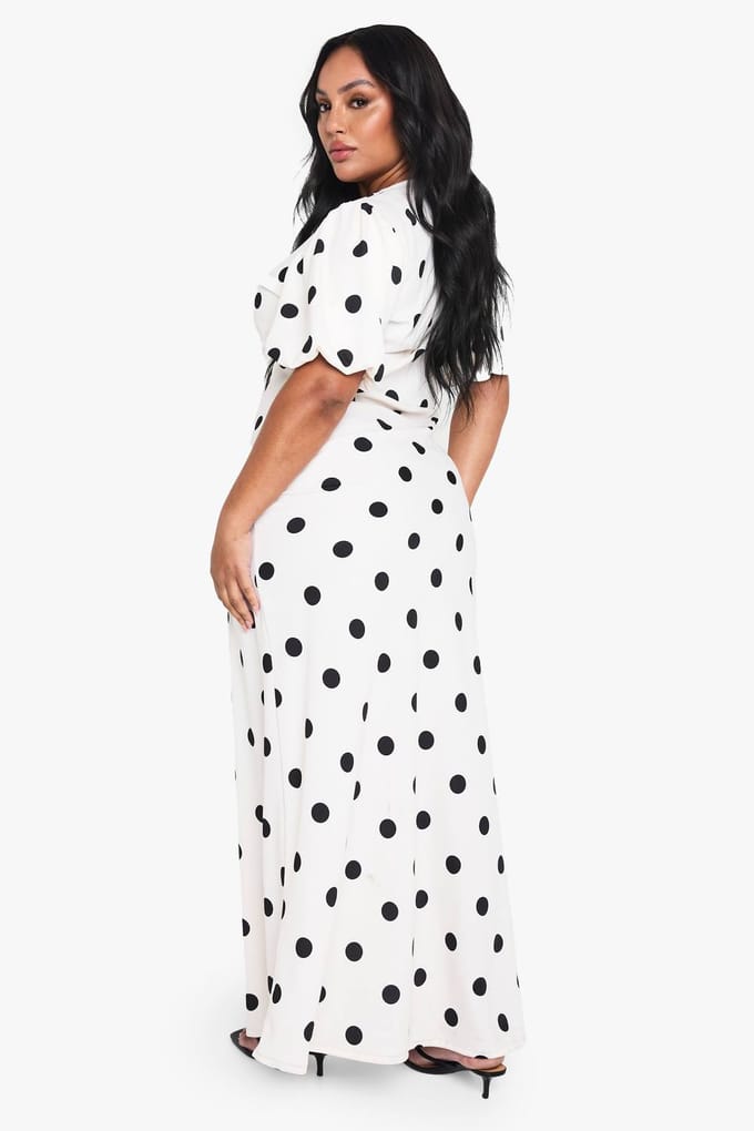 boohoo Dames PLUS POLKA DOT MAXI JURK | Ivoor | Maat: 50