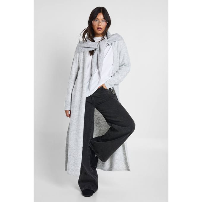 boohoo Dames Superzachte Longline Gebreide Maxi Cardigan | Grey | Maat: Small