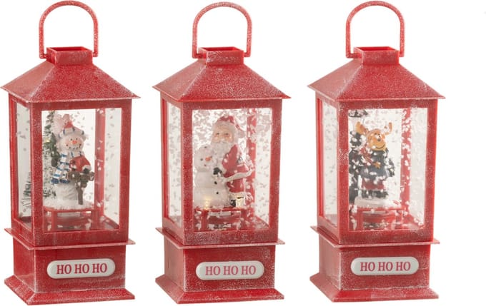 J-Line decoratie Sneeuwbol Lantaarn - polyresin - 3 stuks - LED lichtjes