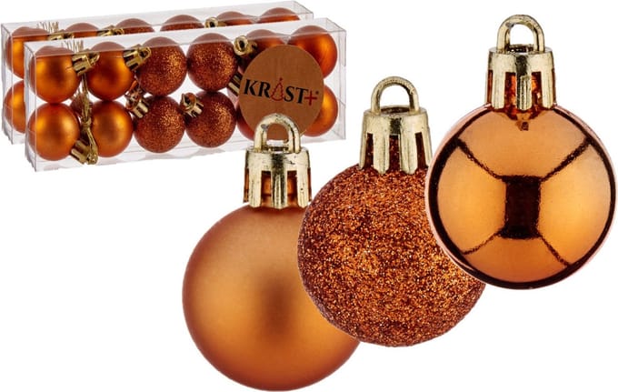 Krist+ Kerstballen - 24x ST - oranje - kunststof - 3 cm - glitter - mat