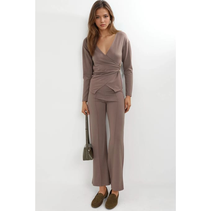 Accessoire Detail Blouse & Broek Twee-Stuk Set