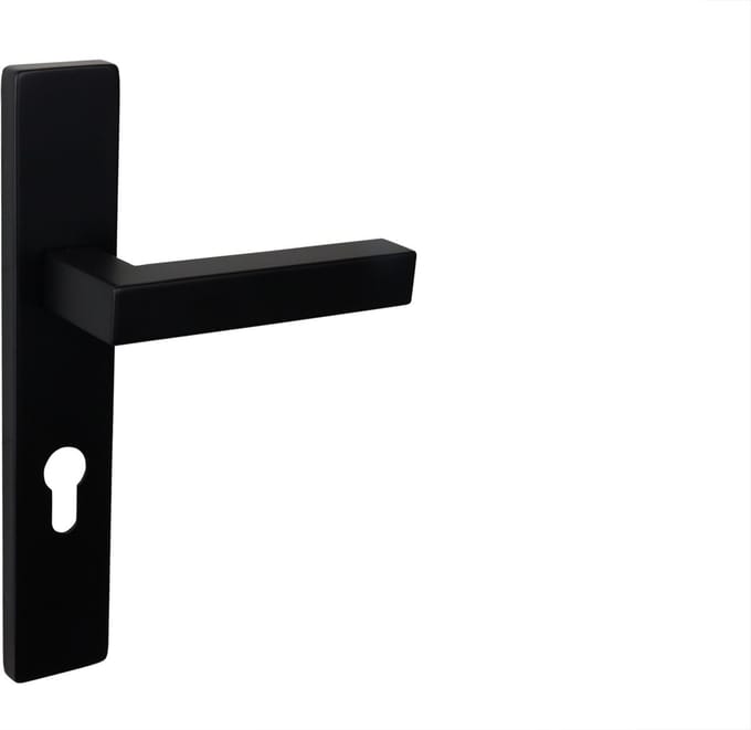 Lavuzo deurkruk Viterbo Zwart met rechthoekig schild PC72 | Per set | Industriele deurklink