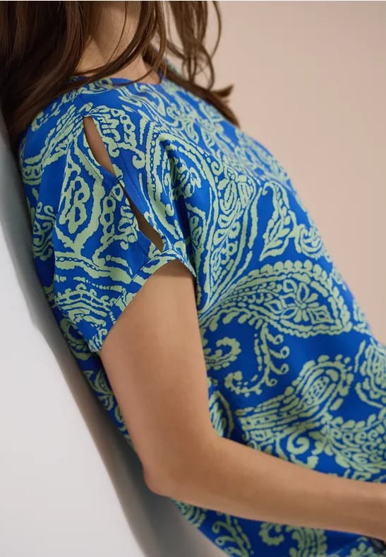Blouse shirt met ronde hals en print