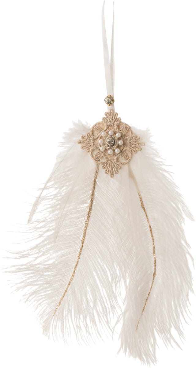 J-Line hanger Pluim Strass - veren - wit