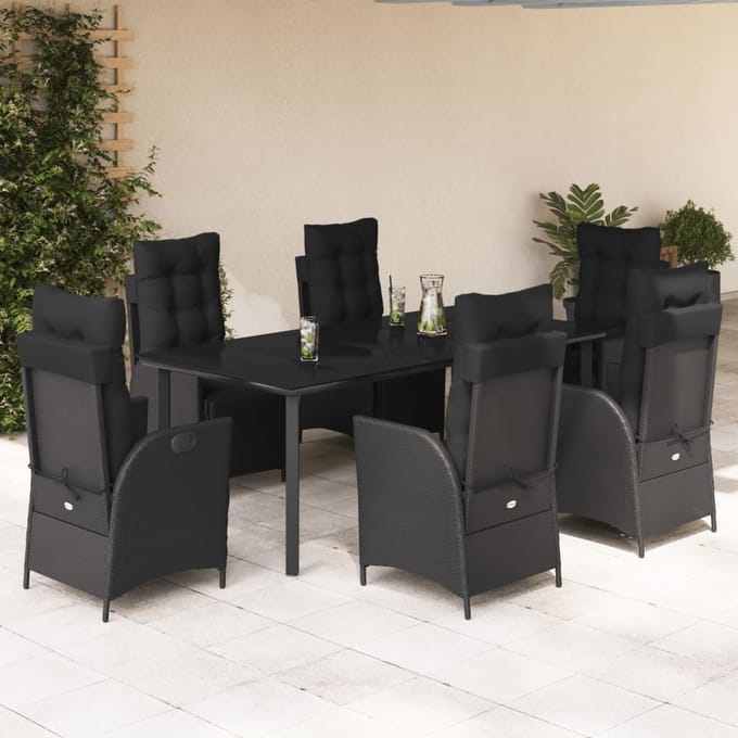 vidaXL - 7-delige - Tuinset - met - kussens - poly - rattan - zwart