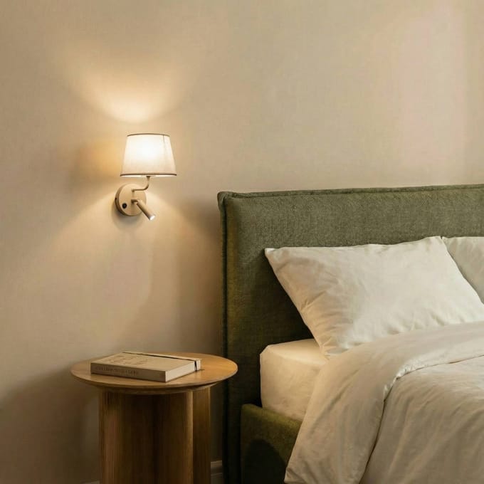 TK Lighting Wandlamp Maja, zandkleurig, textiel, leeslampje, hoogte 25 cm