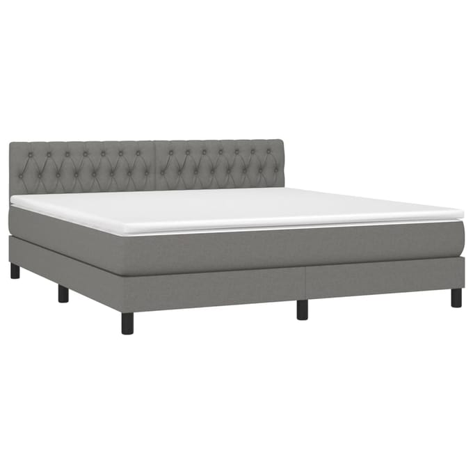 vidaXL - Boxspring - met - matras - en - LED - stof - donkergrijs - 180x200 - cm