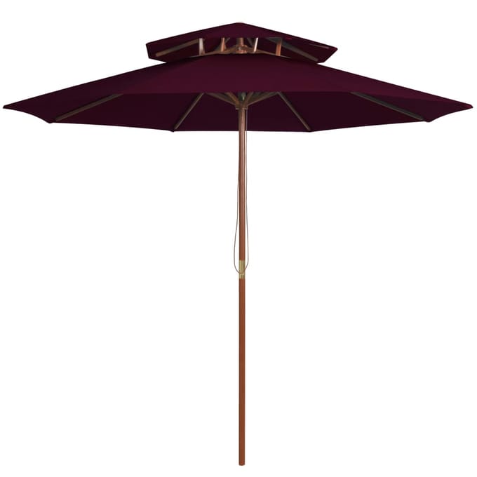 vidaXL - Parasol - dubbeldekker - met - houten - paal - 270 - cm - bordeauxrood