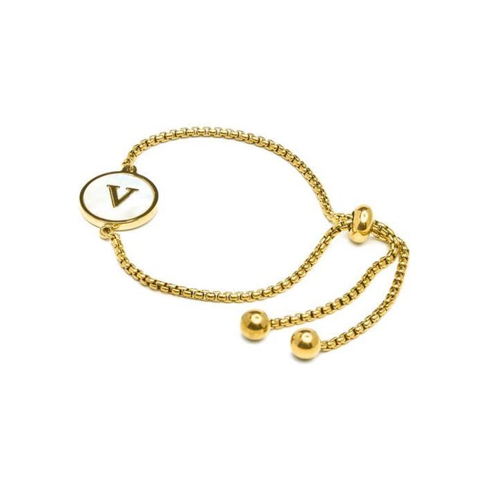 Luxenter armband in wit parelmoer afgewerkt in 18K geel goud - Alfabet