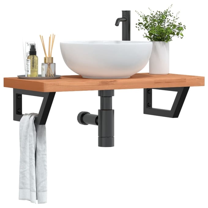 vidaXL - Badkamer - wandschap - staal - en - massief - beukenhout