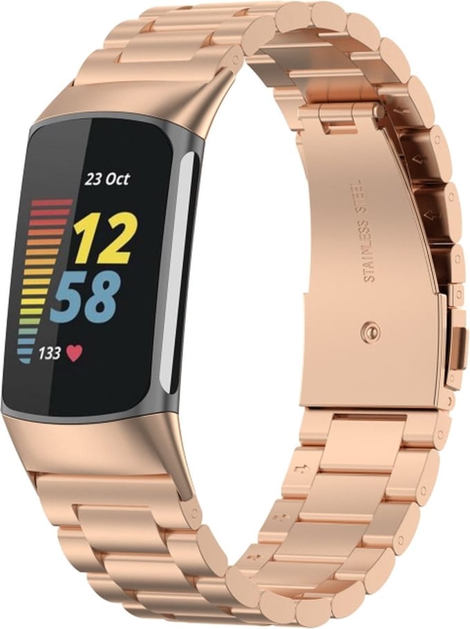 Stalen bandje - RVS - geschikt voor Fitbit Charge 5 / Charge 6 - rosegoud