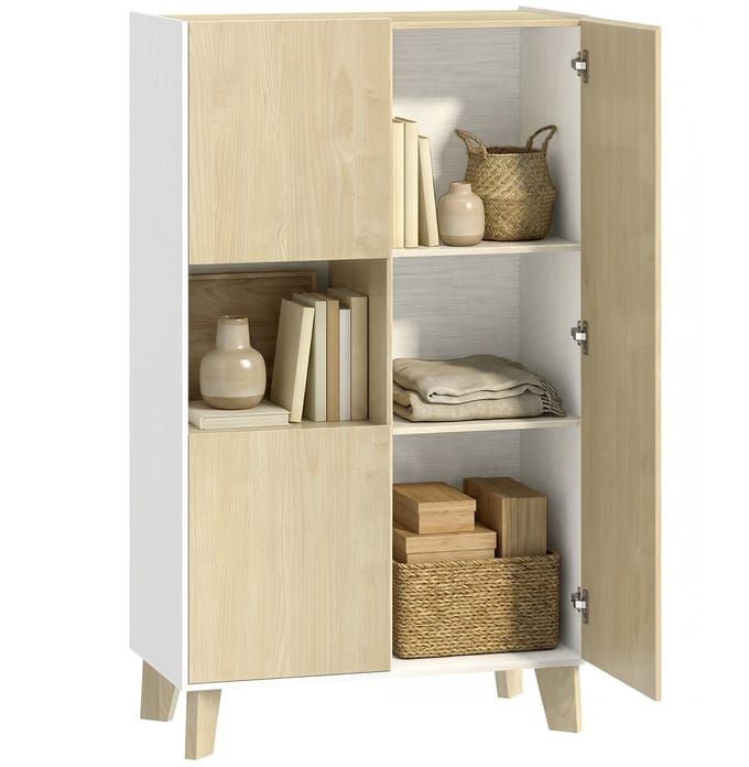 HOMCOM Dressoir - Spaanplaat - 80x40x135cm - Wit en naturel hout