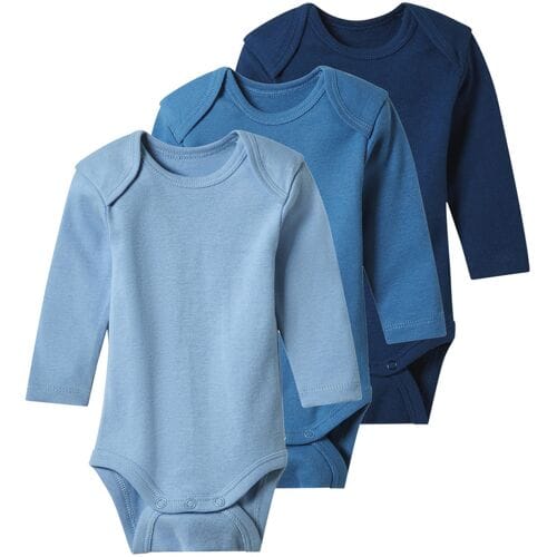 LUPILU Set van 3 baby rompers (donkerblauw/blauw/lichtblauw, 74/80)