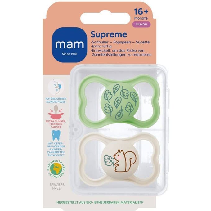 MAM Supreme Silikon Fopspeen 16+ mnd Beige 2 stuks