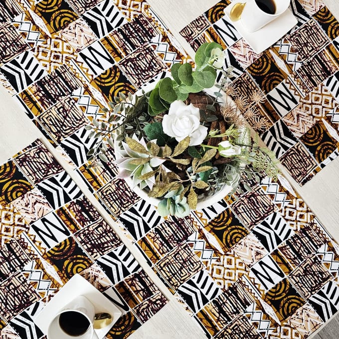 Table Runner 180x35cm | Set of 4 Placemats | Ethnic African Print 100% Cotton Fabric