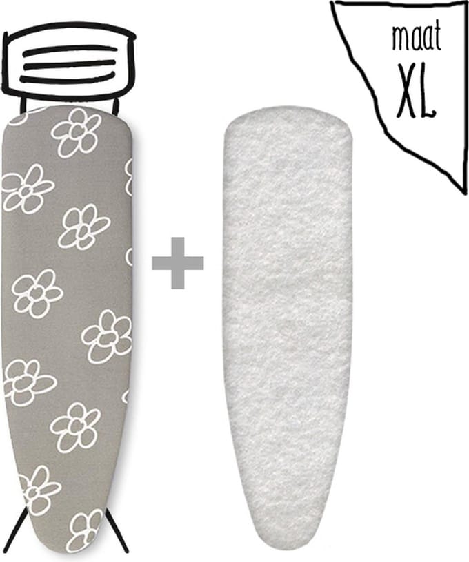 Leuke Strijkhoezen | Strijkhoes met Molton - Bloemen Grijs - maat XL - complete set