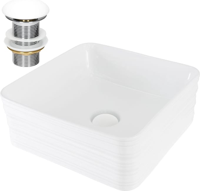 ML-Design Keramische Wastafel Wit 39x39x15 cm – Hoekig – Inclusief Afvoerset – Moderne Design Wastafel voor Badkamer en Gastentoilet