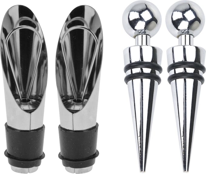 Excellent Houseware set - 4x Wijnflessen schenktuiten/afsluitdoppen - RVS
