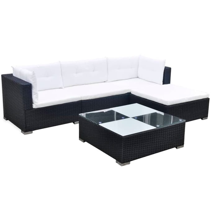 vidaXL - 5-delige - Loungeset - met - kussens - poly - rattan - zwart