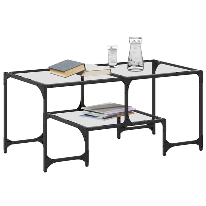 vidaXL - Salontafel - met - transparant - glazen - blad - 98,5x50x45 - cm - staal